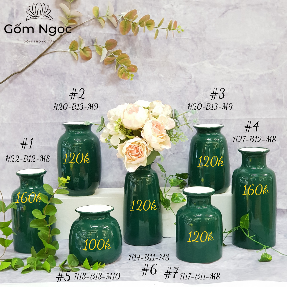 Bình lọ hoa gốm Bát Tràng mầu đỏ xanh vàng