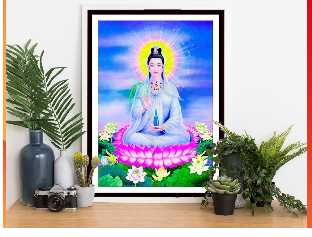 Tranh thêu chữ thập quan thế âm bồ tát đảm bảo độ bền lên tới hơn 10 năm