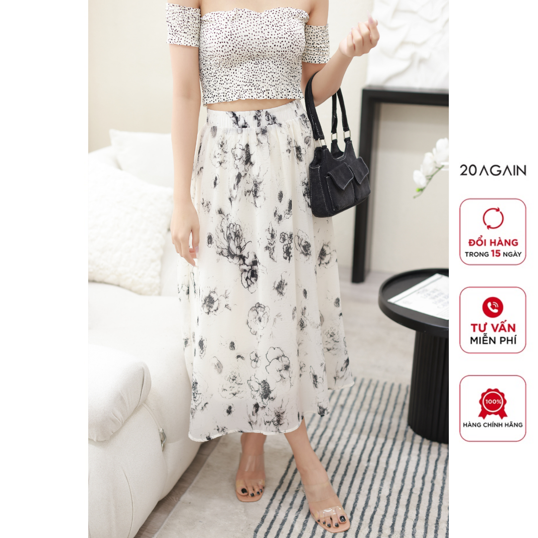 Chân váy hoa xòe 20AGAIN, xếp ly thanh lịch basic JDW2018
