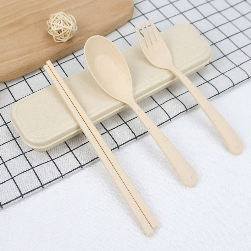Set of Spoon, Chopsticks and Forks Made from Barley Stems for travel and office