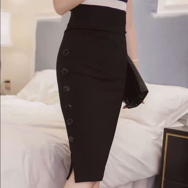 [NEW] CHÂN VÁY BÚT CHÌ XẺ HÔNG đính cúc