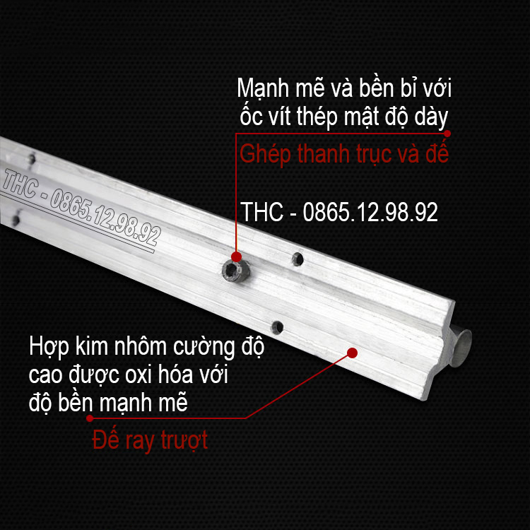 Thanh Ray Trượt Tròn Có Đế SBR Dài 1 Mét Phi 25mm