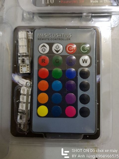 Bộ 2 Đèn Led Demi Remote T10 Chớp Đổi Mầu Cực Chấ