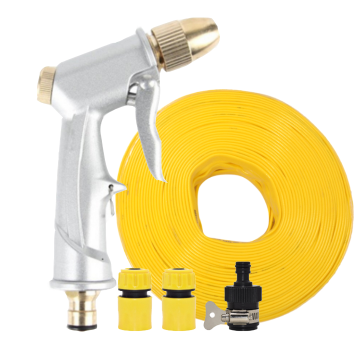Vòi nước vòi phun nước rửa xe tưới cây tăng áp thông minh + bộ dây bơm nước 20m cao cấp TLG 701621-1 đầu đồng,nối đen (vàng dẹt)