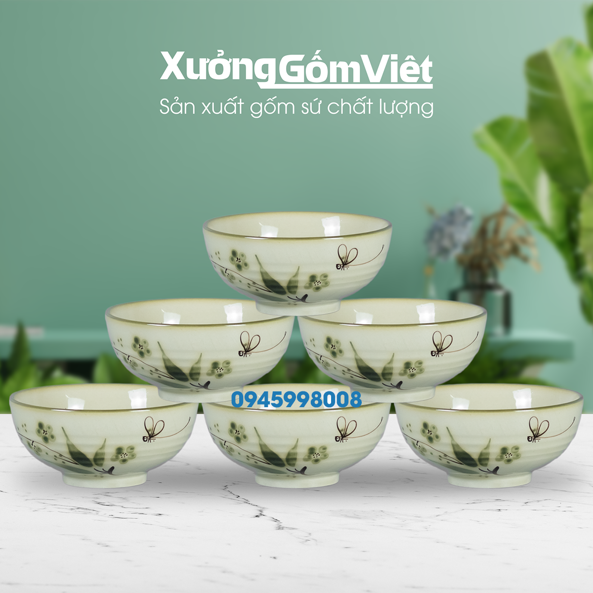 [Bán lẻ] Bát cơm men XANH VẼ CHUỒN - hàng bát tràng cao cấp - gốm sứ chất lượng an toàn sức khỏe người sử dụng- XƯỞNG GỐM VIỆT