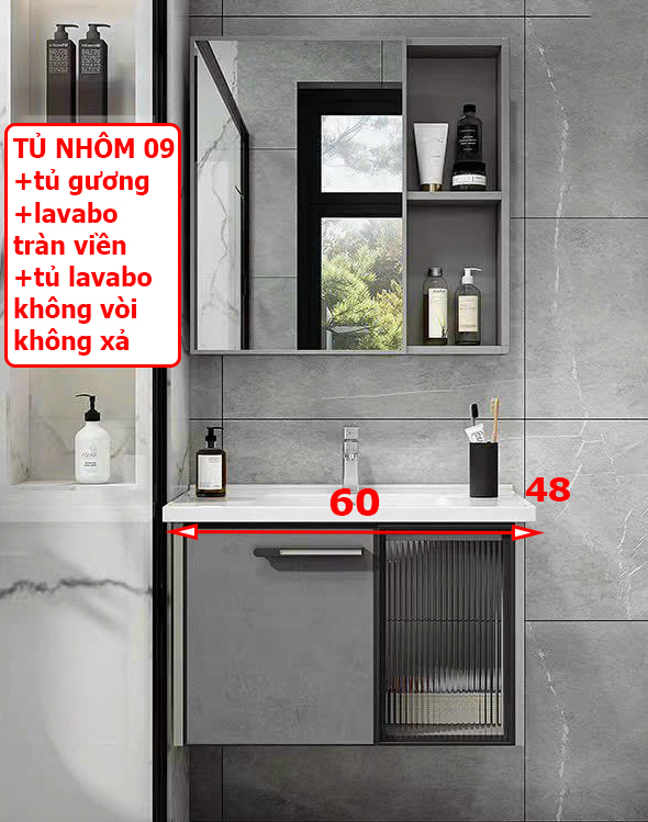 Combo tủ nhôm tủ lavabo chậu rửa mặt bằng nhôm và tủ gương cao cấp độ bền cao và lavabo rửa mặt âm TỦ NHÔM 09 60cm