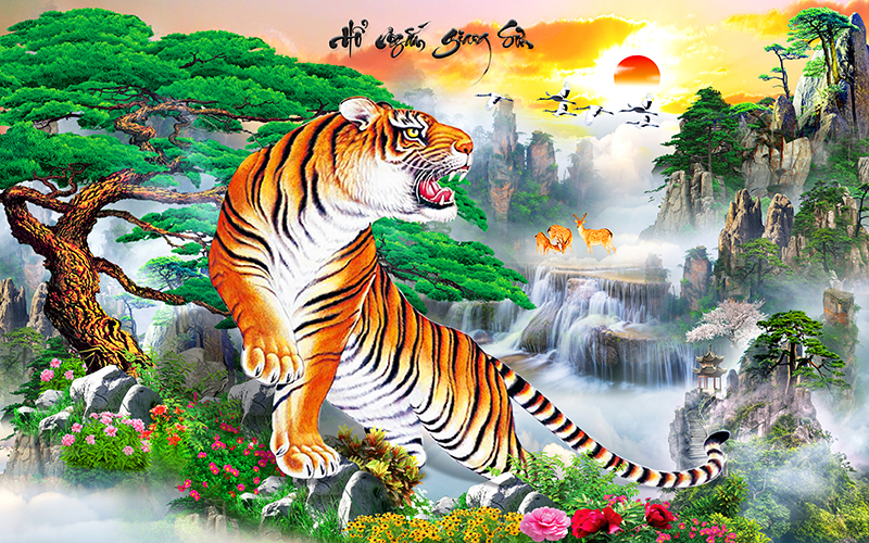 Tranh dán tường con Hổ 3D