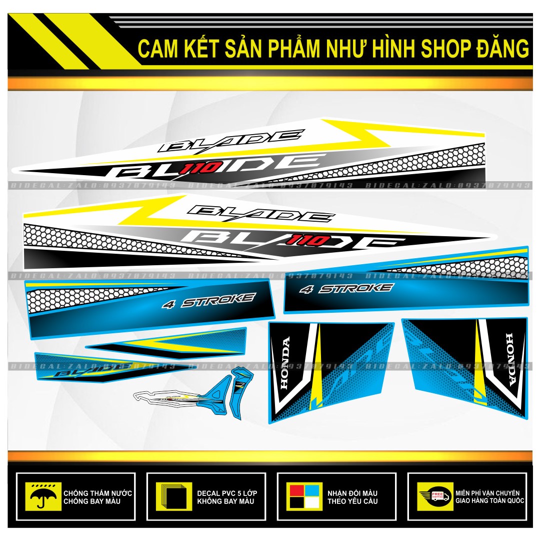 TEM RỜI WAVE BLADE 110 CHẾ TỔ ONG BẠC XANH