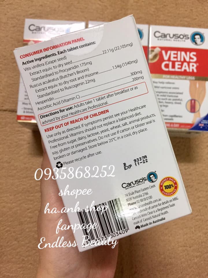 Giãn tĩnh mạch VEINS CLEAR CARUSOS 60 viên