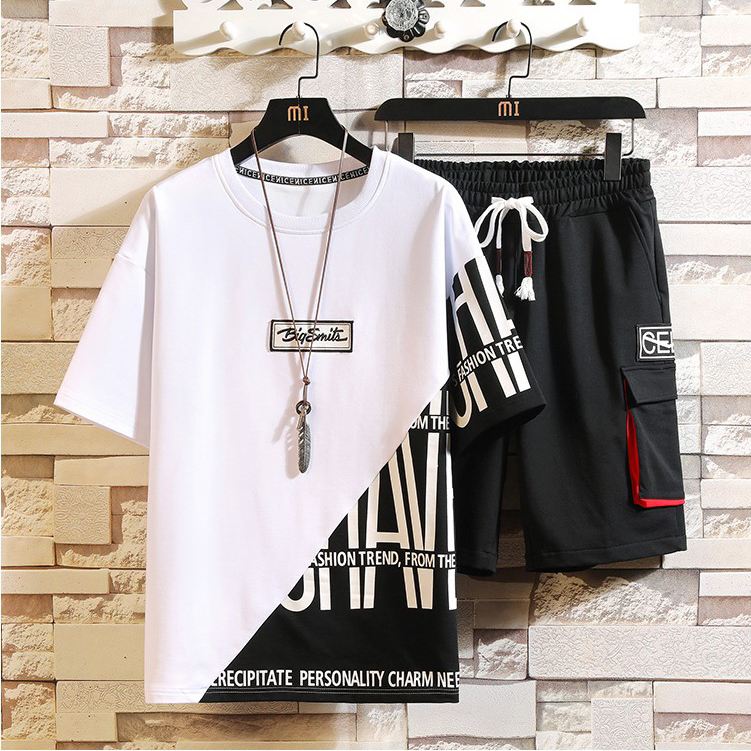 [ Hoàn Tiền Max ] Bộ Quần Áo Thun Nam Ngắn Tay Họa Tiết BigSmits Phối Quần Short Đùi Túi Vuông Phong Cách Trẻ Trung Cá Tính Sành Điệu  BONBON Fashion MEN QA 085