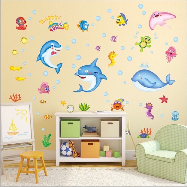 [HCM]Decal dán tường sinh vật biển cá heo