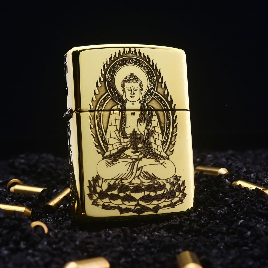 Bật lửa Zippo khắc Đức Phật Thích Ca Mâu Ni bản Armor màu vàng đồng