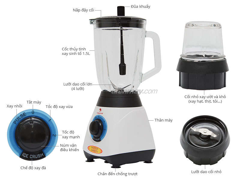 Máy Xay Sinh Tố Cối Thuỷ Tinh HCB-150C (1.5L)