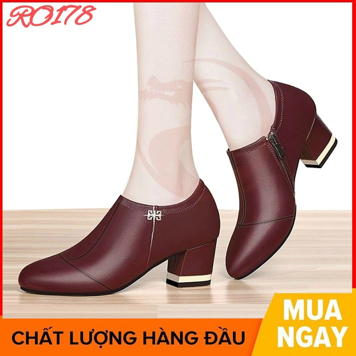 Giày boot bốt nữ cổ thấp 5 phân màu đen đỏ hàng hiệu rosata ro178