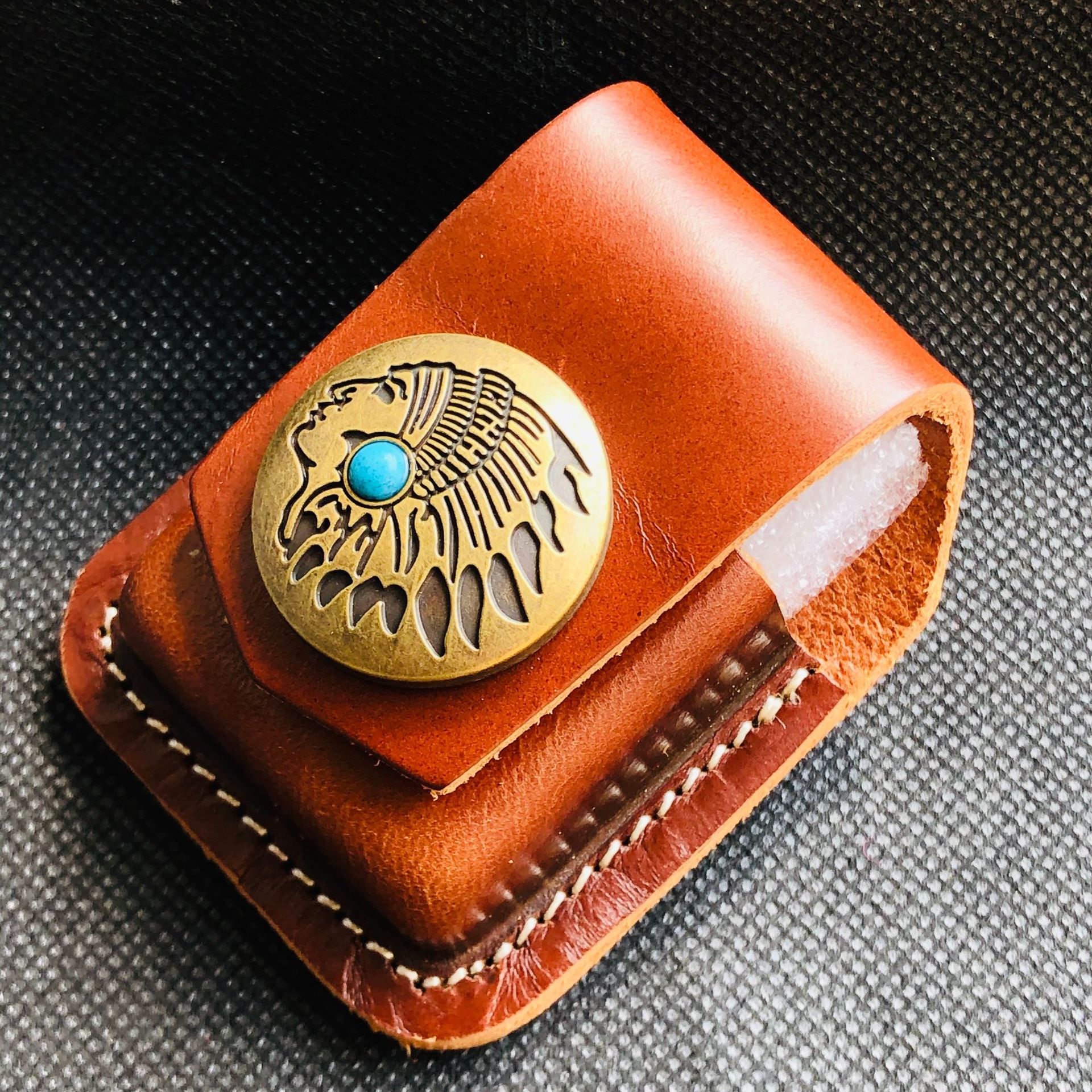 ( Loại Xịn ) Bao Da Đựng Bật Lửa Zippo Có Thể Đeo Thắt Lưng ( Có Nút Đồng Nổi)