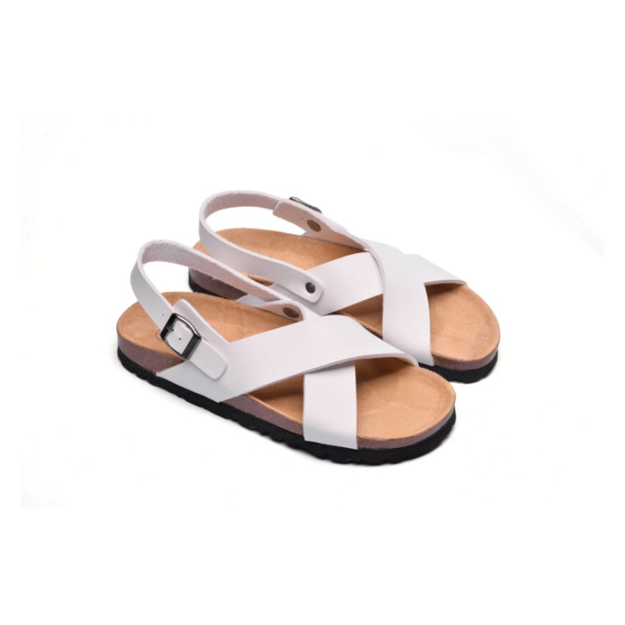 Sandal nữ HuuCuong quai chéo da pu trắng đế trấu handmade