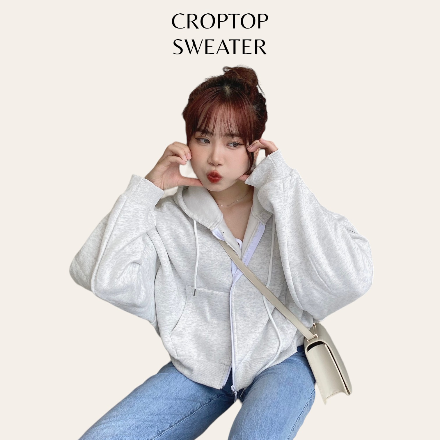 Áo hoodie zip croptop LOLLIE STUDIO TKA353