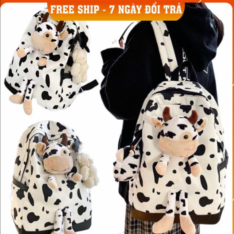 [Sale horrid] Balo female ulzzang, backpack student cheap, Balo đựng laptop, backpack school basic, pattern backpack cow milk hotrend, backpack pretty cheap, balo ulzzang cute school waterproof Korean style