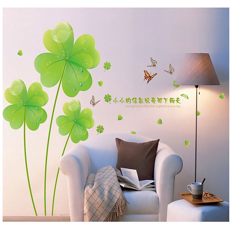Tranh dán tường Decal cỏ 4 lá may mắn.