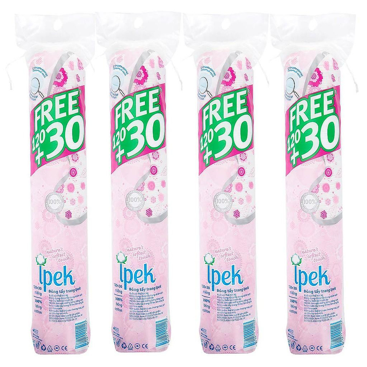 Combo 4 gói bông tẩy trang Ipek 150 miếng (4 x 150 miếng)