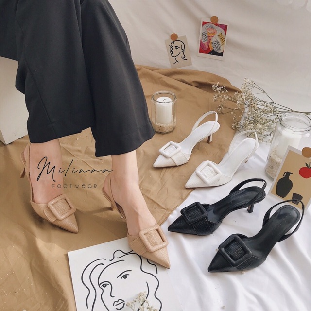 CAO GÓT NỮ BÍT MŨI HỞ GÓT DA SẦN KHOÁ VUÔNG GÓT NHỌN F0069