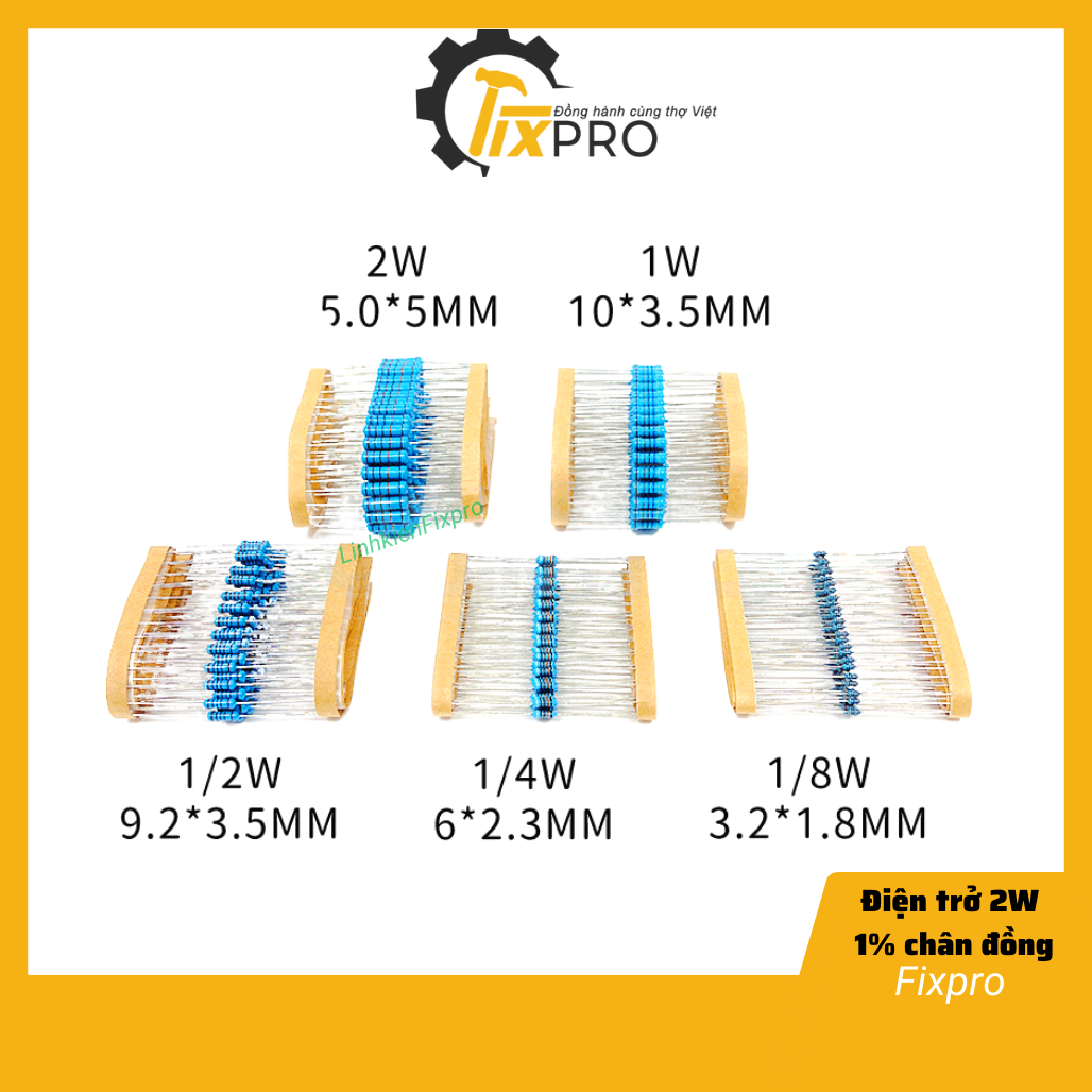 Điện trở 10R 2W 1% chân đồng túi 10c - Fixpro