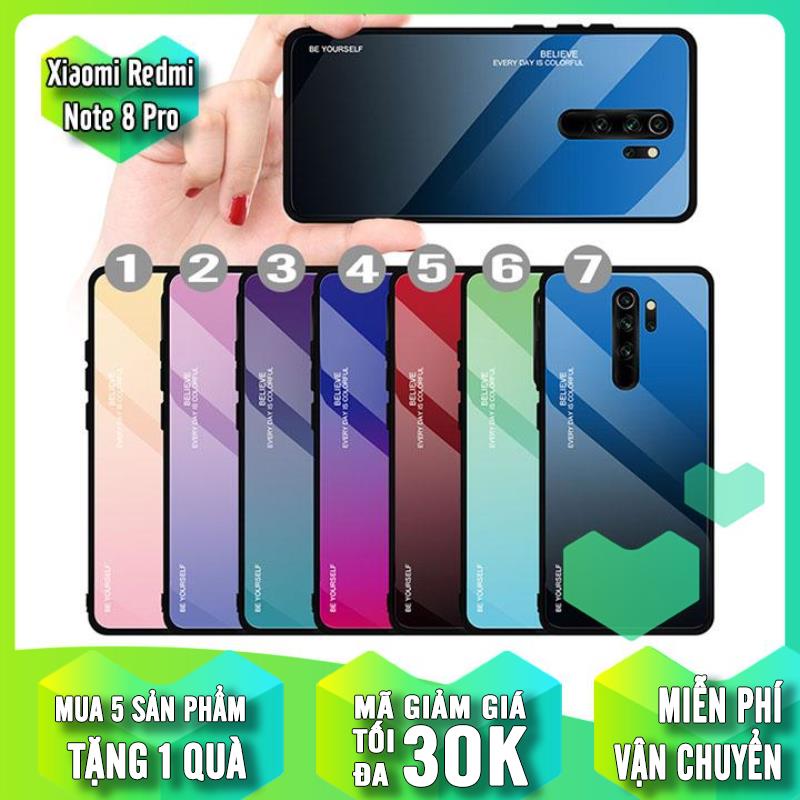 Ốp lưng cho Xiaomi Redmi Note 8 Pro gương cứng 2 màu Gradient Ver 2 , viền TPU dẻo đen