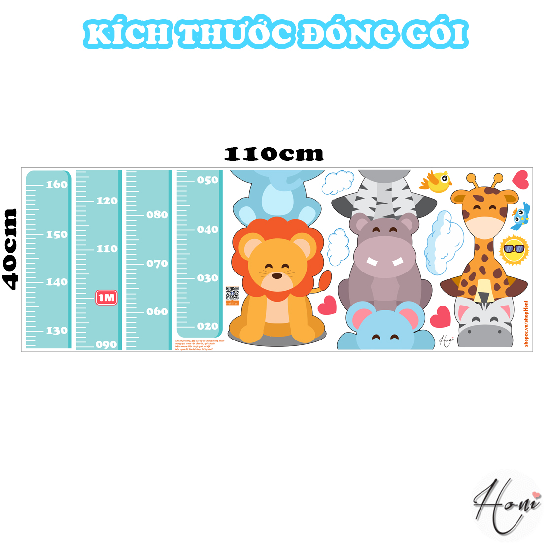 Decal Thước Đo Chiều Cao Cho Bé - Thước đo hình động vật