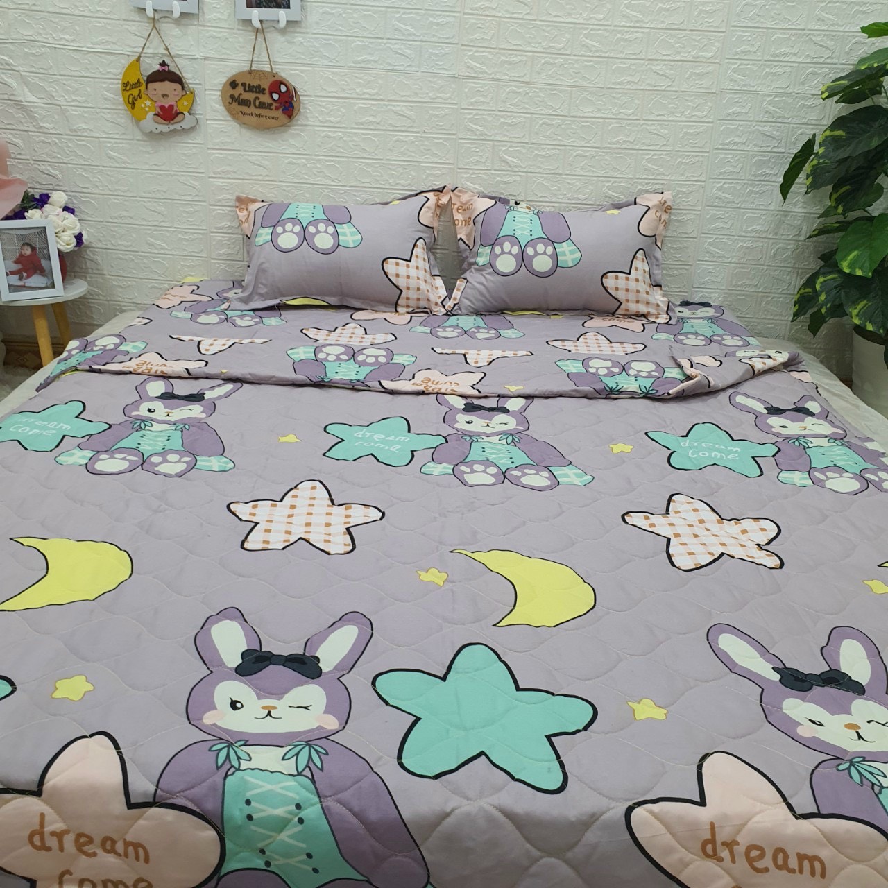 Bộ Chăn Ga Gối Cotton Poly - Thỏ Tím ( 3 Món , 4 Món , 5 Món ) Tiệm Nhà Cá