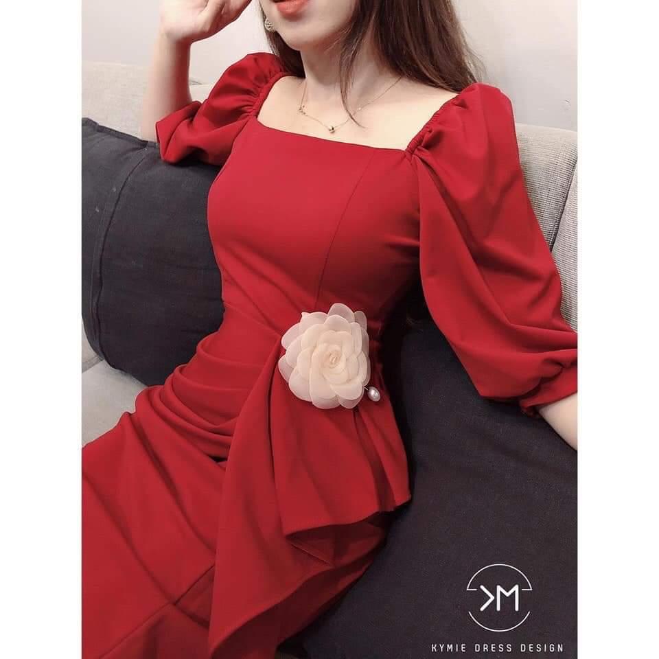Đầm body tà bèo kèm tag hoa mặc 2 kiểu mẫu mới