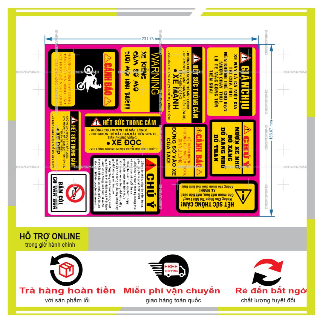 LOGO STICKER CẢNH BÁO GIẬN CHỊU MẪU 1  { PHỤNG DECAL }