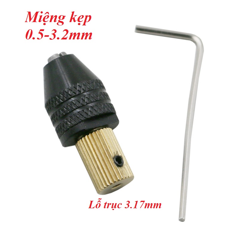 Đầu kẹp mũi khoan mini trục 3.17mm độ mở miệng kẹp 0.5-3.2mm