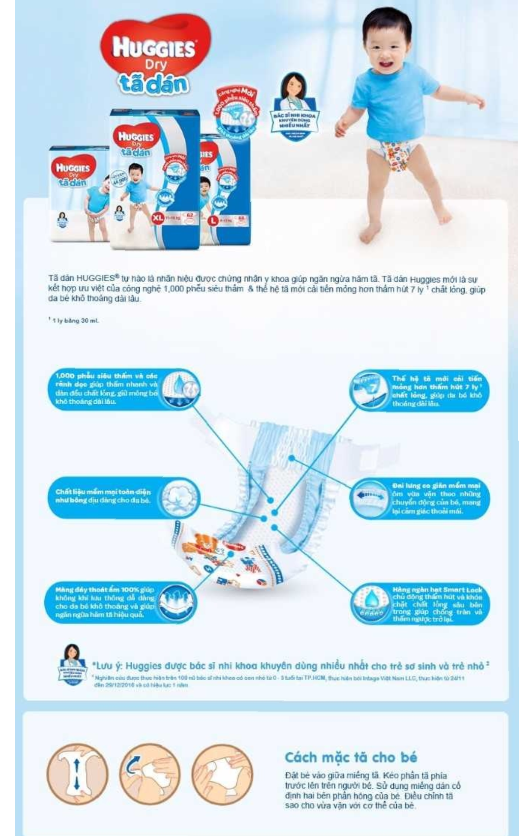 [HCM]Tã/bỉm dán Huggies dry super jumbo M76 ( đệm mây có giãn)-Gói 76 miếng