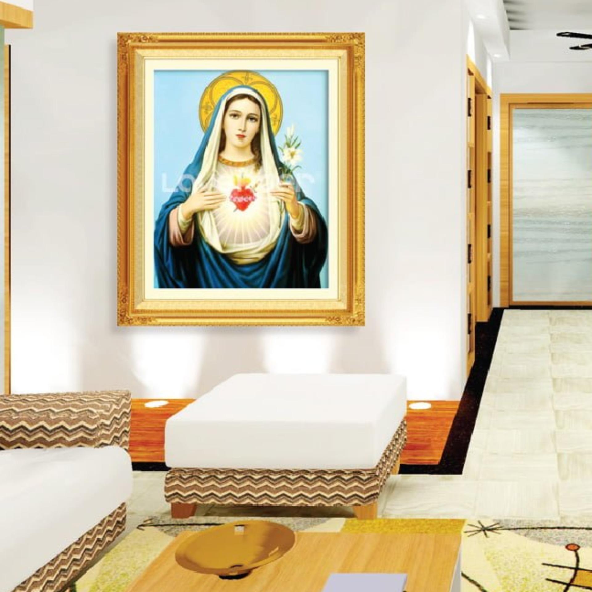 (Miễn ship 450K Toàn Quốc) Tranh đính đá Đức Mẹ Maria cầm bông huệ trắng LV505-