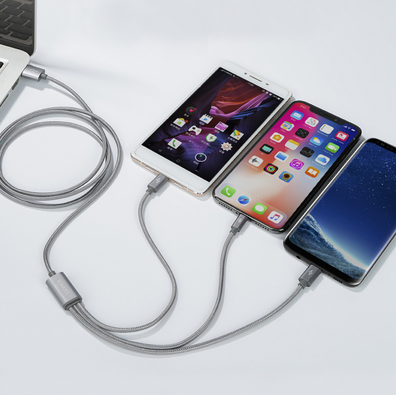 Cáp sạc nhanh Romoss CB25A 3in1 USB to Lightning / Type C / Micro USB dài 1.5m