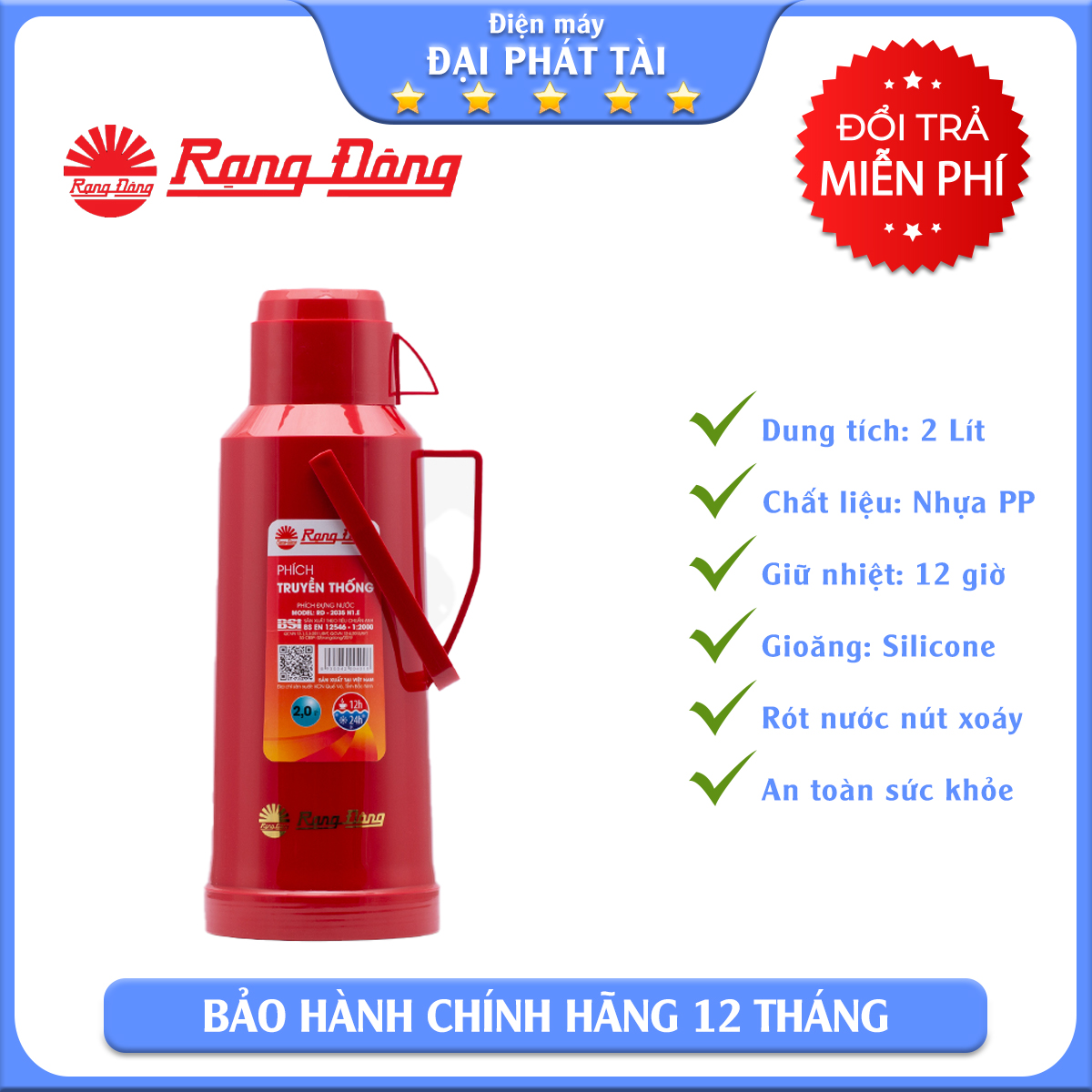 Phích đựng nước nóng Rạng Đông RD 2035 N1.E