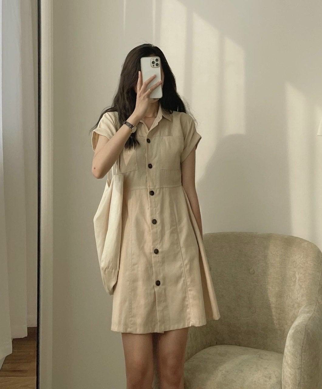 Đầm sơ mi 2 túi 3 màu