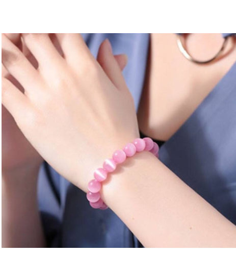 [HCM]Vòng tay đá Opal mắt mèo hồng 10ly - Vòng tay phong thủy cho người mệnh Hỏa - Thổ