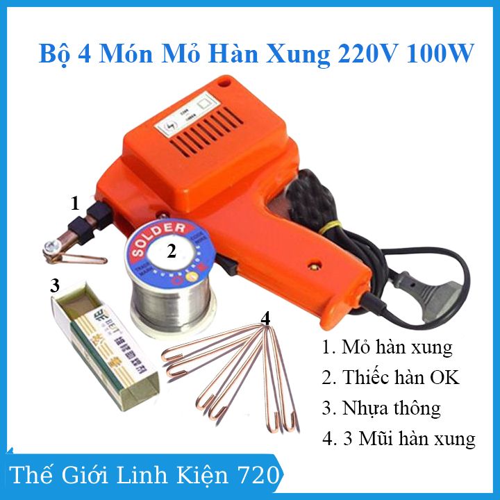Mỏ hàn xung Bách Khoa 220V 100W TẶNG 01 thiếc OK 100g, 01 hộp nhựa thông, 03 mũi hàn xung, mỏ hàn chì điện tử bảo hành 3 tháng