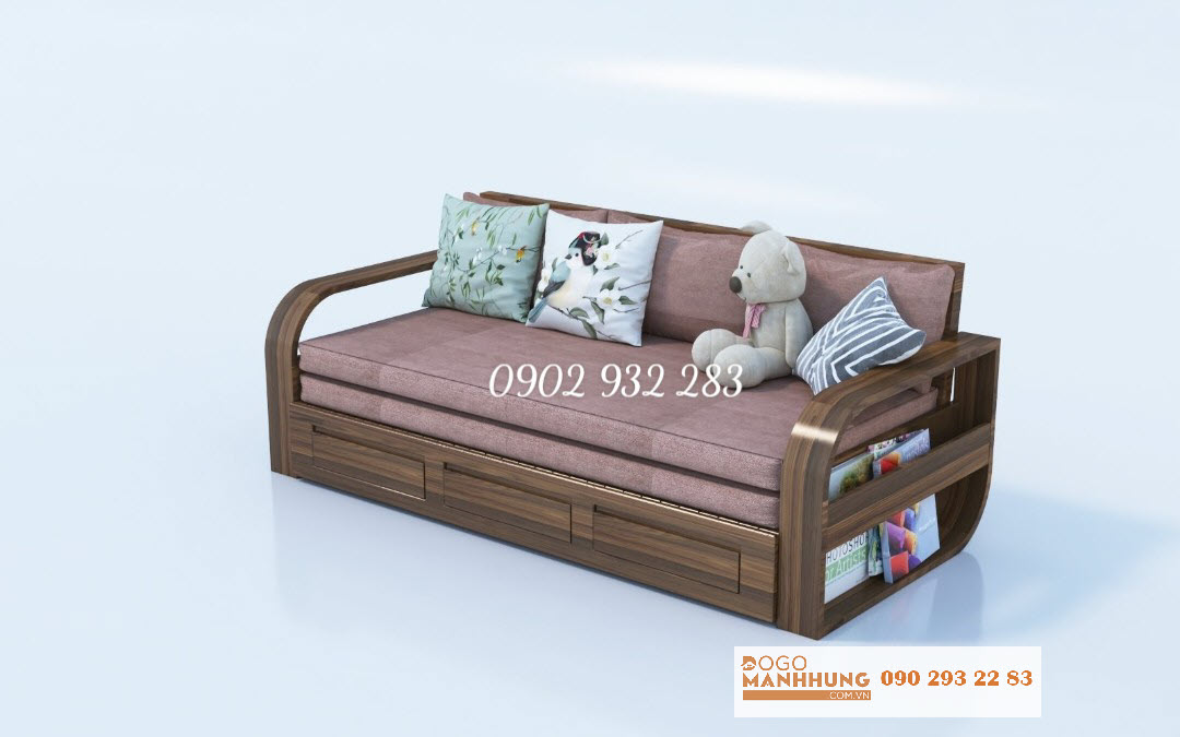 Bộ Sofa gỗ sồi ghế giường 2 trong 1