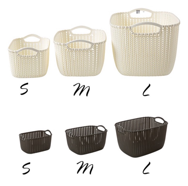 Rổ mây Đan bằng nhựa 3 cỡ phong cách Hàn quốc loại trung