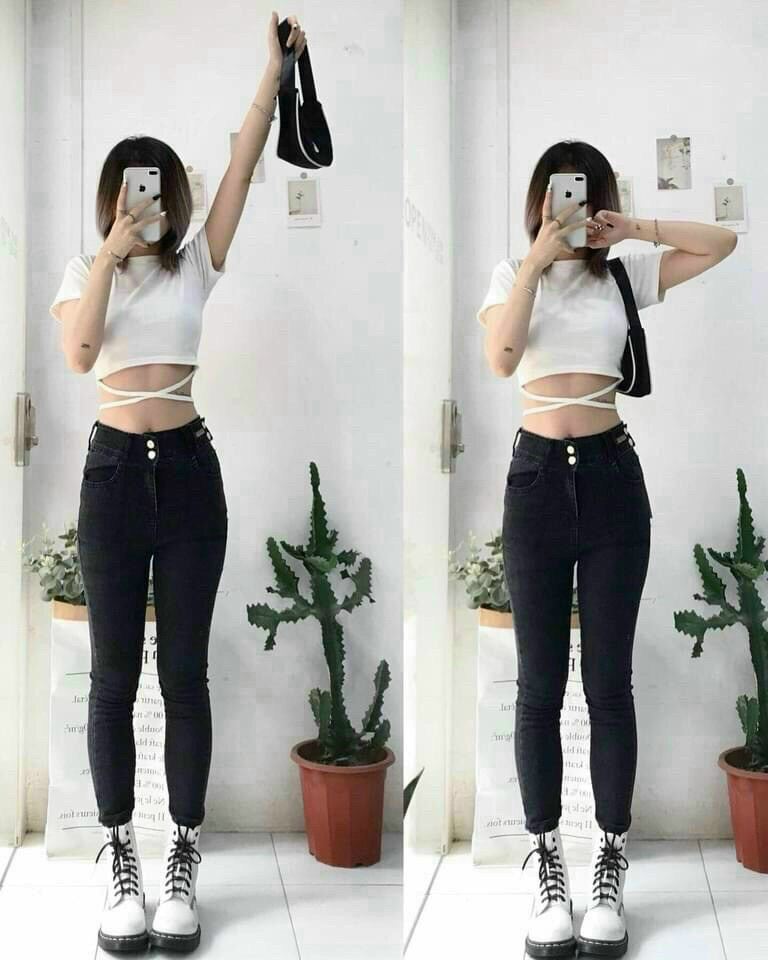 Áo croptop gân tay ngắn đan dây bụng