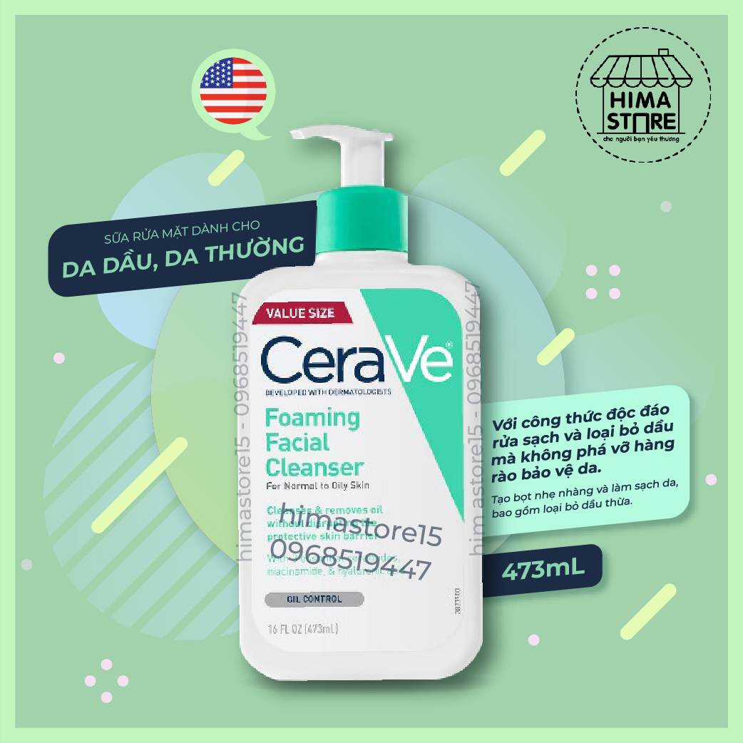 Sữa Rửa Mặt Dành Cho Da Dầu CeraVe Foaming Facial Cleanser (473ml)