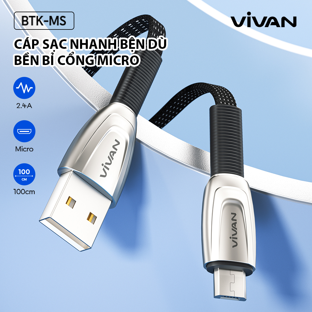 Cáp Sạc Nhanh Iphone/ Type-C/ MICRO USB  VIVAN 3A chiều dài 1m cáp sạc iphone ipad samsung xiaomi oppo vivo huawei chất liệu dây dù chống rối l hàng chính hãng