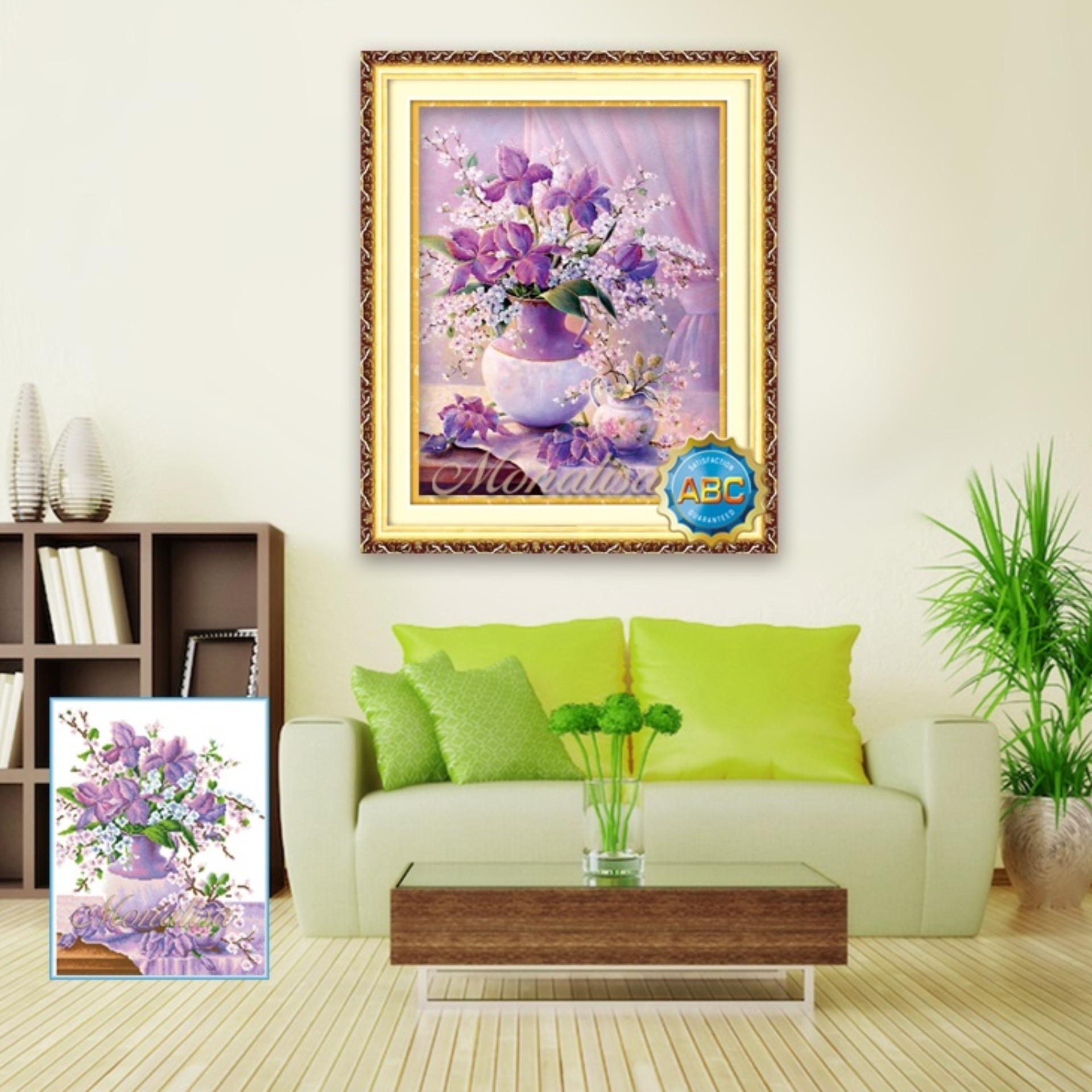 Tranh đính đá bình hoa nghệ thuật màu tím Y8217 kt 55x70cm