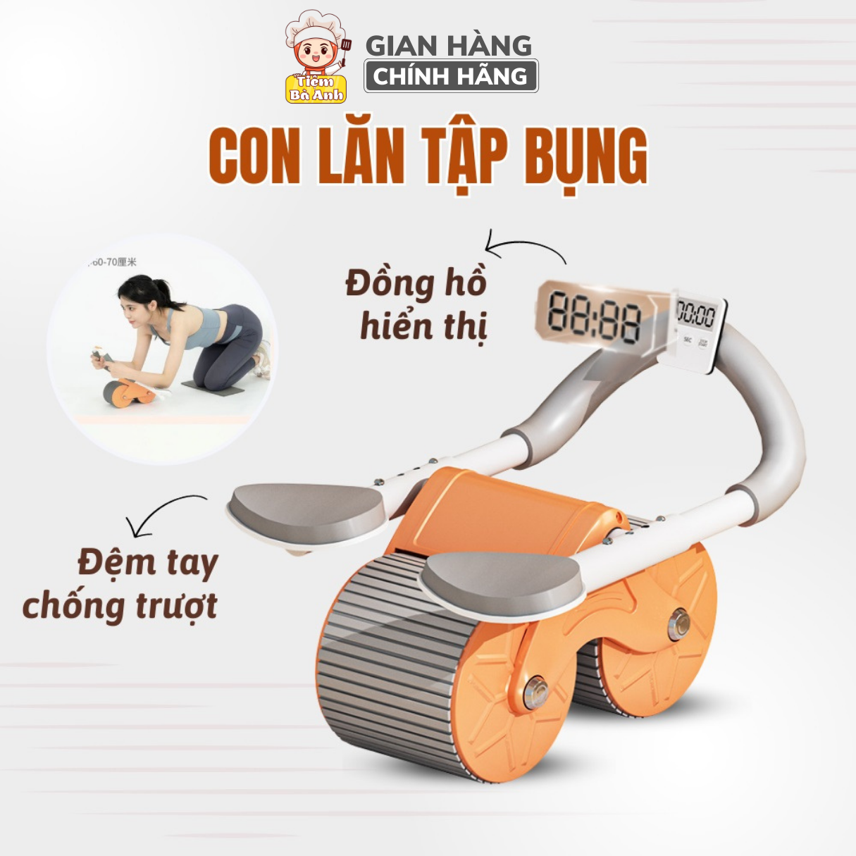 Con lăn trợ lực, con lăn tập bụng tại nhà thế hệ mới 2 bánh thiết kế mới có chỗ để tay tiện dụng, chất liệu cao cấp