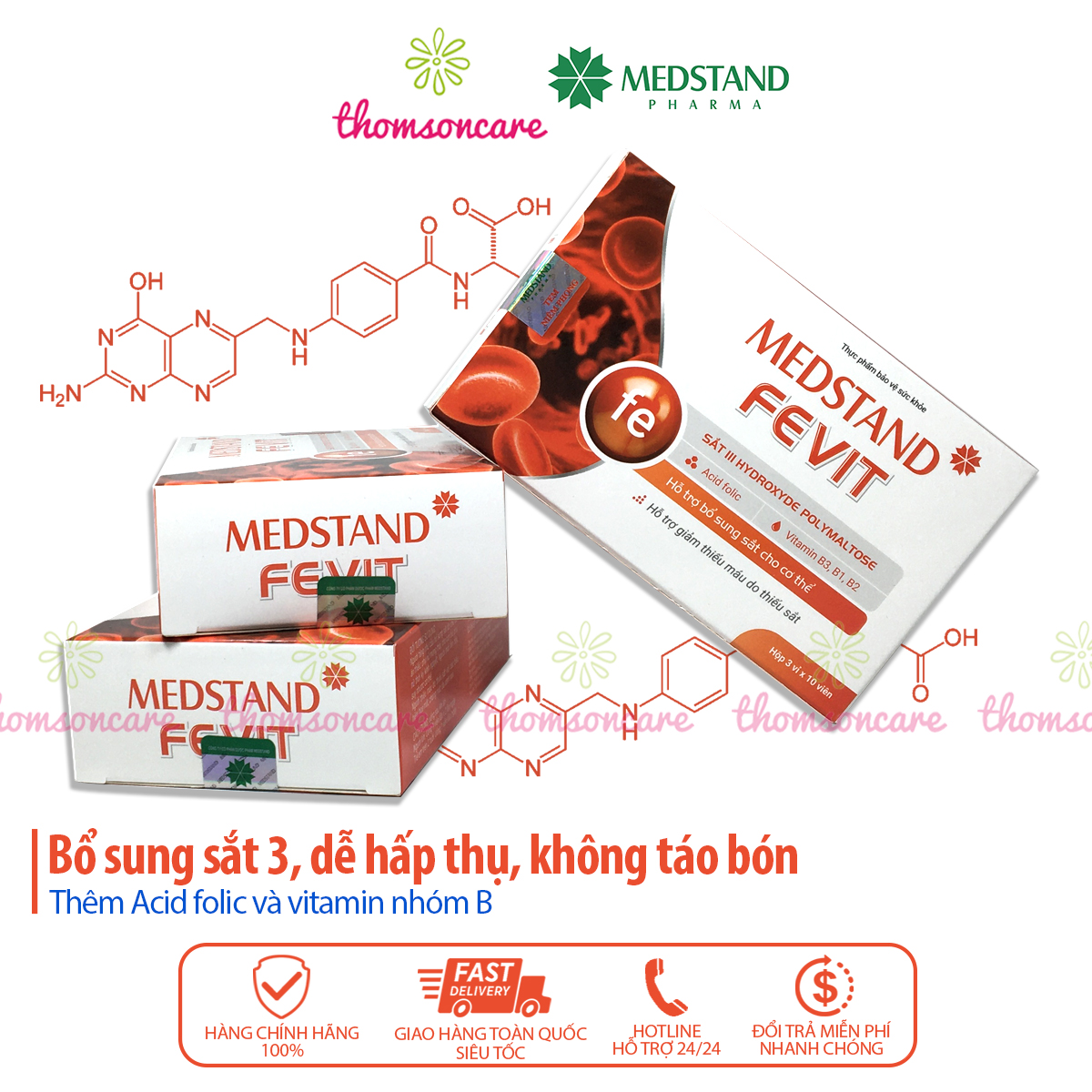 Bổ sung sắt MEDSTAND FEVIT 30v dễ hấp thụ không táo bón thêm vitamin B và
