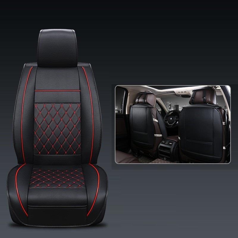 Áo ghế trước xe ô tô, Áo ghế xe hơi, bọc da ghế xe cao cấp (Đen-Chỉ đỏ) - 1 ghế