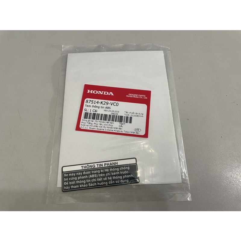 Tem Thông Số Lốp SH 2020  honda