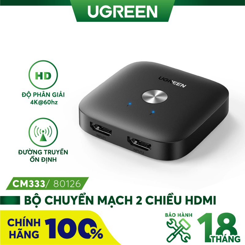 Bộ Chuyển Mạch 2 Chiều HDMI UGREEN CM333 80126 - Hàng phân phối chính hãng - Bảo hành 18 tháng